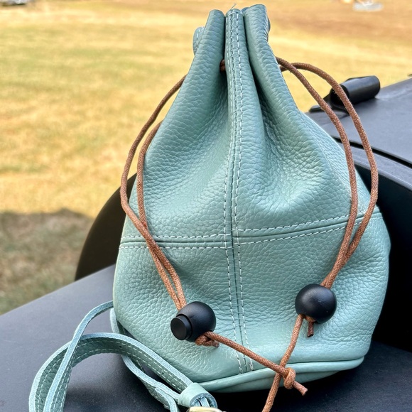 Mini Drawstring Mint Color Crossbody Leather Bucket Bag. Never Used - Picture 1 of 4